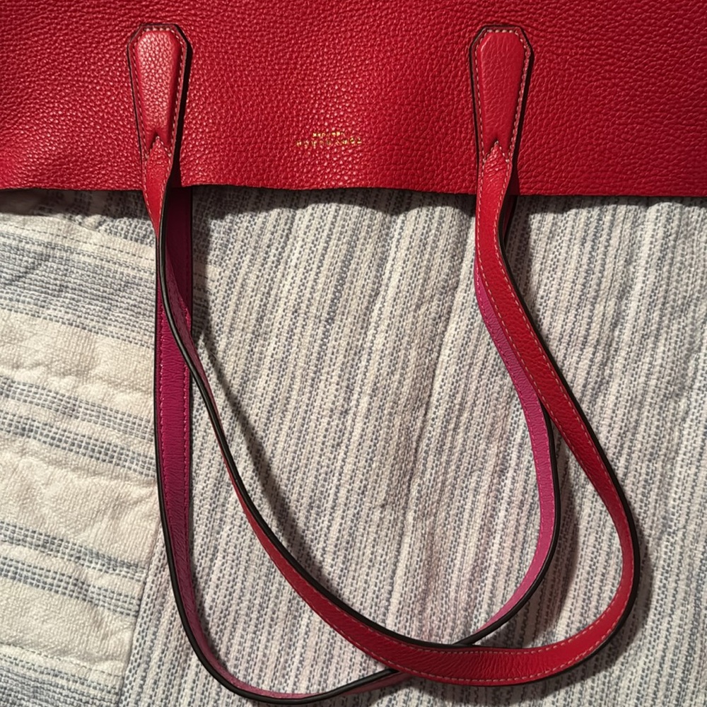 Tory Burch Large Brilliant Red/Crazy Pink Leather Pebbled Tote - Picture 12 of 12